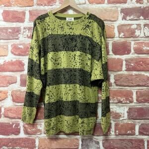 Sisley Sweater Women's Medium Green Gray 100% Wool Striped Abstract Knit Italy